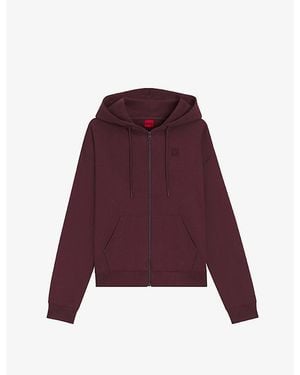 HUGO Logo-Embroidered Zip-Up Cotton-Jersey Hoody - Purple