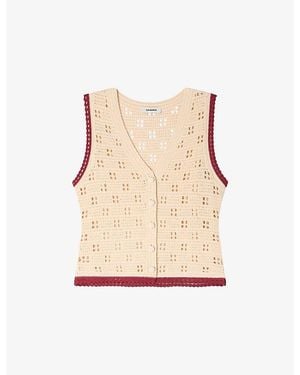 Sandro Sleeveless Crochet Knitted Cardigan - Natural