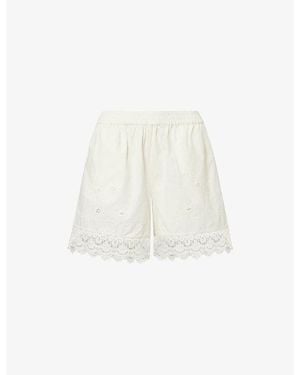 Skall Studio Tallulah Embroidered Cotton And Linen Blend Shorts - White