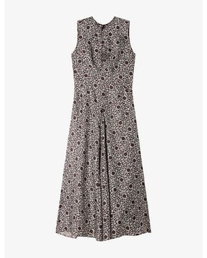 Sandro Daisy-Print Sleeveless Woven Maxi Dress - Grey