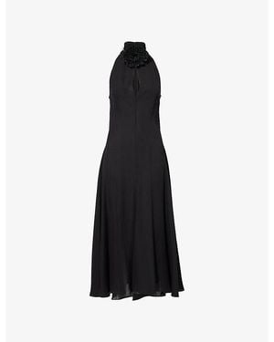 Alaïa High-Neck Flower Woven Midi Dress - Black