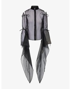 Reem Alkanhal Sword Detachable Sleeve Silk Shirt - Grey