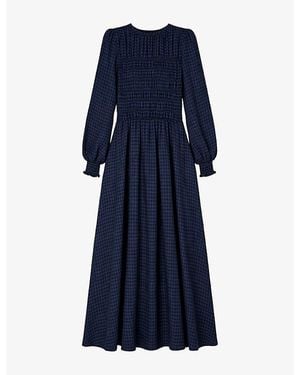 Ro&zo Checked Shirred-Bodice Woven Maxi Dress - Blue