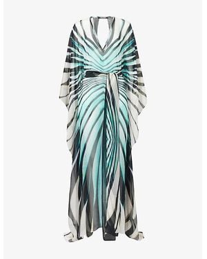 Roberto Cavalli Belted Plunge-V-Neck Silk Kaftan - Blue