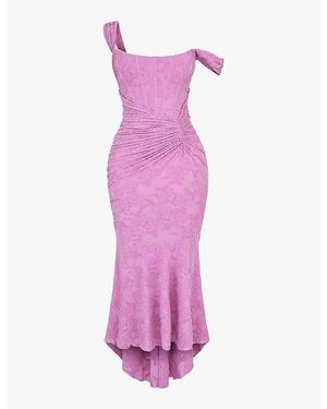 House Of Cb Cesca Floral-Print Corseted Stretch-Woven Maxi Dress - Pink