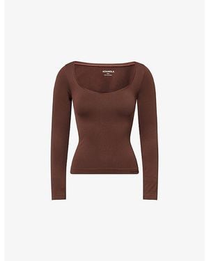 ADANOLA Classic Seamless Long-Sleeve Workout Top - Brown
