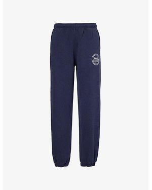 Sporty & Rich Country Brand-Print Cotton-Jersey Jogging Bottoms - Blue