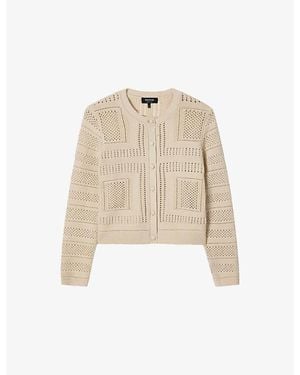 Whistles Crochet-Detail Relaxed-Fit Cotton-Knit Cardigan - Natural