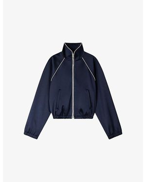 Sandro Contrast-Trim Cropped Satin Jacket - Blue