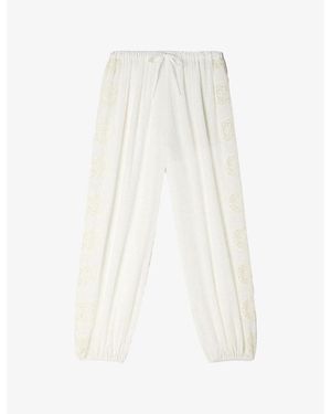 Sandro Wide-Leg Crinkled Woven Trousers - White