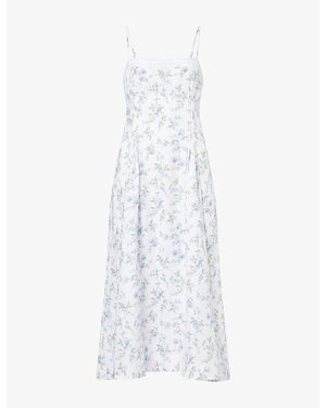 Reformation Pomona Floral-Print Linen Midi Dress - White