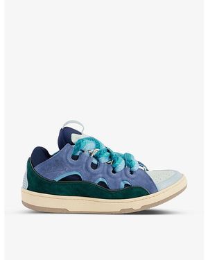 Lanvin Curb Lace-Up Leather, Suede And Mesh Low-Top Trainers - Blue