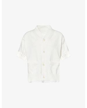 Sacai Contrast-Panel Short-Sleeves Cotton-Blend Cardigan - White