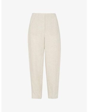 Whistles Patch-Pocket Barrel-Leg Mid-Rise Linen Trousers - White