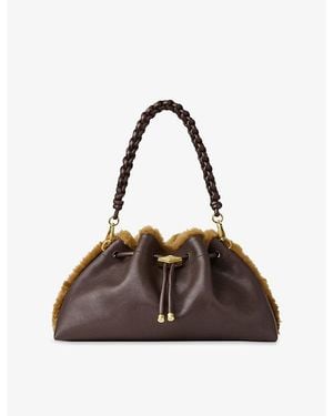 Jimmy Choo Cinch Medium Shearling-Trim Leather Shoulder Bag - Brown