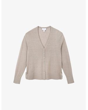 The White Company V-Neck Button-Down Linen-Blend Cardigan - Natural