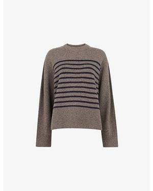 Whistles Striped Round-Neck Wool Jumper - Grey
