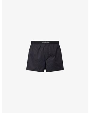 Tom Ford Logo-Waistband Stretch Cotton-Poplin Boxer Briefs - Black