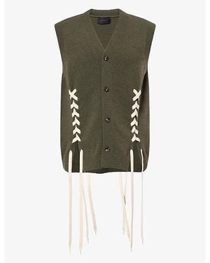 Simone Rocha Lace-Up V-Neck Merino Wool-Blend Vest - Green