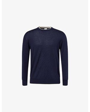 Eleventy Sand Double Neck-Trim Wool And Silk Jumper - Blue