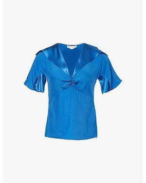 Stella McCartney Cap-Sleeve V-Neck Silk Top - Blue