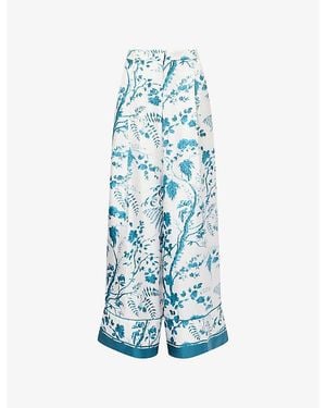 Erdem Botanical-Print Wide-Leg Silk-Twill Pyjama Trousers - Blue