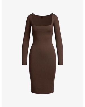 Skims Square Neck Midi Dress - Brown