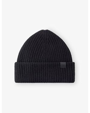 Mulberry Chunky Ribbed Wool Beanie Hat - Blue