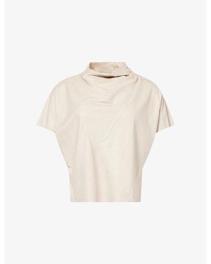 Twp Mock-Neck Short-Sleeve Leather T-Shirt - Natural