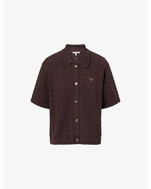 The Couture Club Crochet Short-Sleeve Cotton-Knit Shirt - Brown