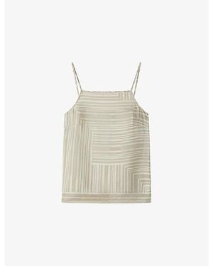 JOSEPH Stace Grid-Print Silk Top - Natural