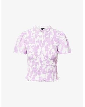 ME+EM Shirred Tulip-Print Cotton T-Shirt - Purple