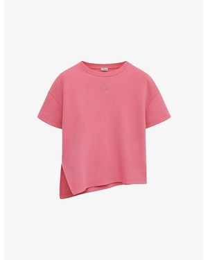 Loewe Logo-Embroidered Asymmetric-Hem Cotton-Blend T-Shirt - Pink