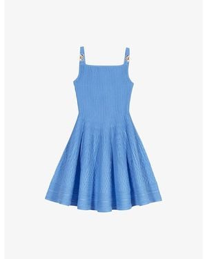 Maje Square-Neck Ribbed Knitted Mini Dress - Blue