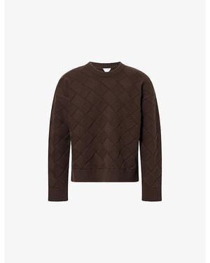Bottega Veneta Woven-Pattern Long-Sleeve Wool Blend Jumper - Brown