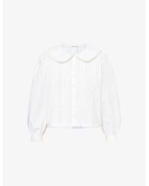 Sandy Liang Crayon Broderie-Anglaise-Trim Cotton Shirt - White
