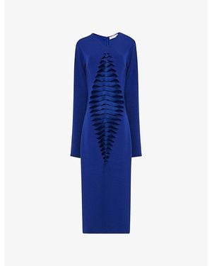 eem Laser-Cut Fitted Stretch-Woven Midi Dress - Blue
