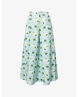 VERANDAH Flared-Leg Cotton And Linen-Blend Trousers - Blue