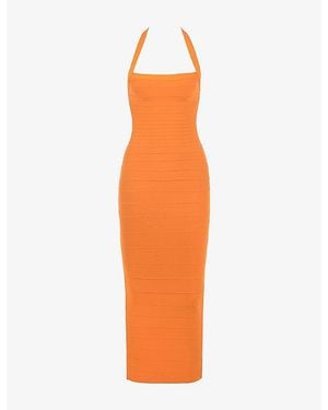 House Of Cb The Silhouette Halterneck Woven Maxi Dress - Orange
