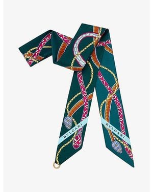 BVLGARI Serpenti 75 Shelly Slim Printed Silk Scarf - Blue