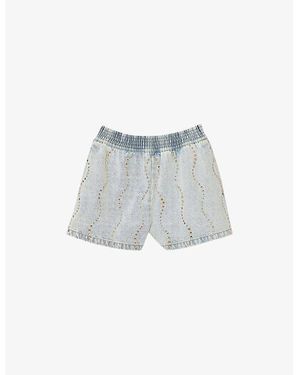 Sandro Rhinestone-Embellished Elasticated-Waist Denim Shorts - Blue