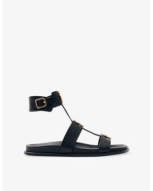 Alohas Clarissa Embellished Flat Leather Sandals - Blue