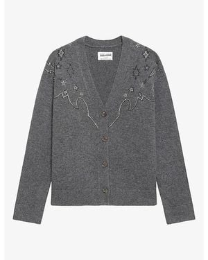 Zadig & Voltaire Mirkaz Rhinestone-Embellished Cashmere Cardigan - Grey