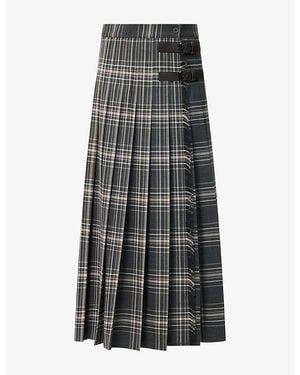 Weekend by Maxmara Batavia Tartan Pleated Wool-Blend Long Skirt - Gray