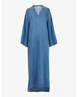 eem V-Neck Relaxed-Fit Denim Kaftan - Blue