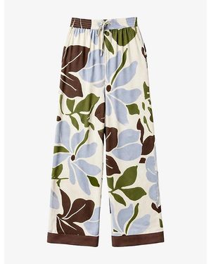 Ro&zo Capri Floral-Print Elasticated-Waist Linen-Blend Pants - Green