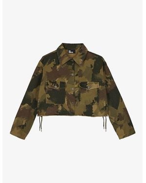 The Kooples Camo-Print Cropped Denim Jacket - Green