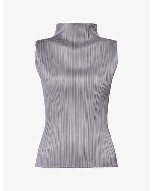 Pleats Please Issey Miyake Basics Mock-Neck Knit Top - Grey