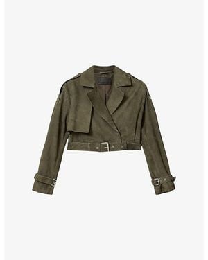 AllSaints Ophelia Dropped-Shoulder Belted-Waist Suede Jacket - Green