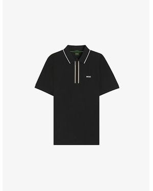 BOSS Logo-Print Short-Sleeve Stretch-Cotton Polo - Black
